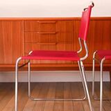 2 tubular chairs in red leatherette, Italy, Design, 1970