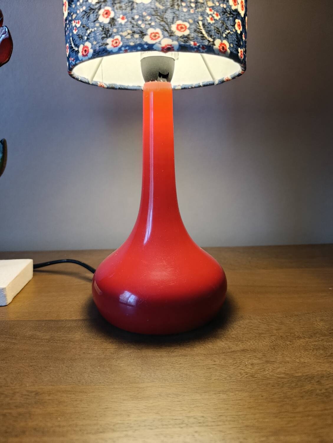 Vintage red bakelite touch lamp, Liberty floral lampshade