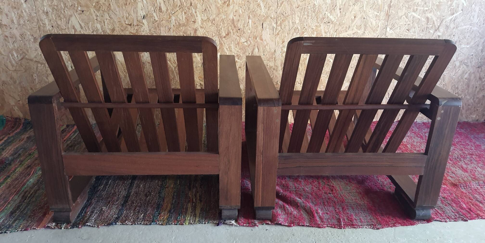 Pair of modernist Rio rosewood rack-and-pinion armchairs
