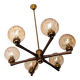 Angelo Brotto gold-plated brass chandelier with 6  globes, Italy 1960s