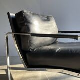 Vintage black leather armchair on metal base, 1980s