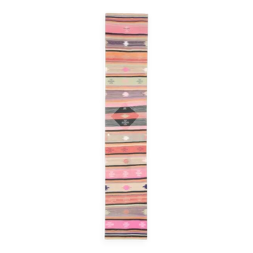 Tapis de couloir turc vintage en laine et coton rose noué à la main