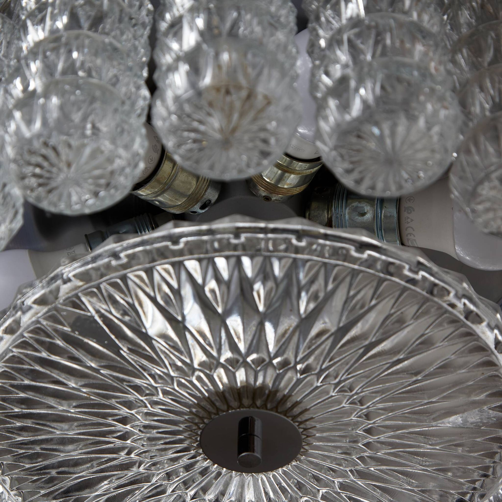 Glass and chrome chandelier