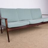 Danish 3 seater sofa in Rosewood and new fabric by Grete Jalk for Poul Jepessen 1960.