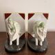 Ancien Paire Serre Livre Porcelaine Blanc Fille Femme équitation cochon Art