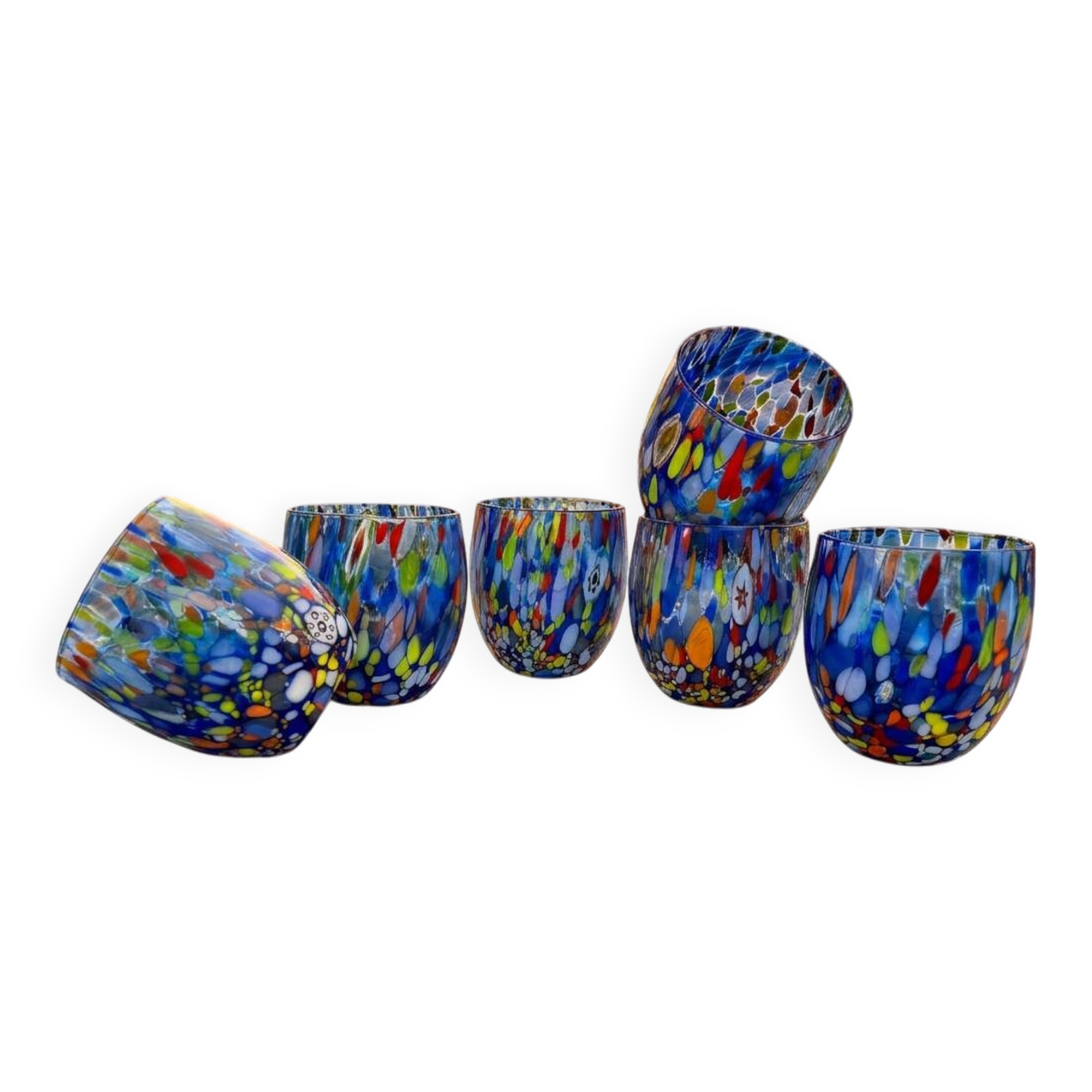 Set of 6 blown glass glasses with Murano murrine.