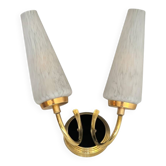 Restored vintage double tulip glass wall light from Clichy