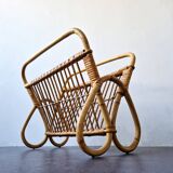 Vintage rattan magazine rack, The Netherlands 1960's