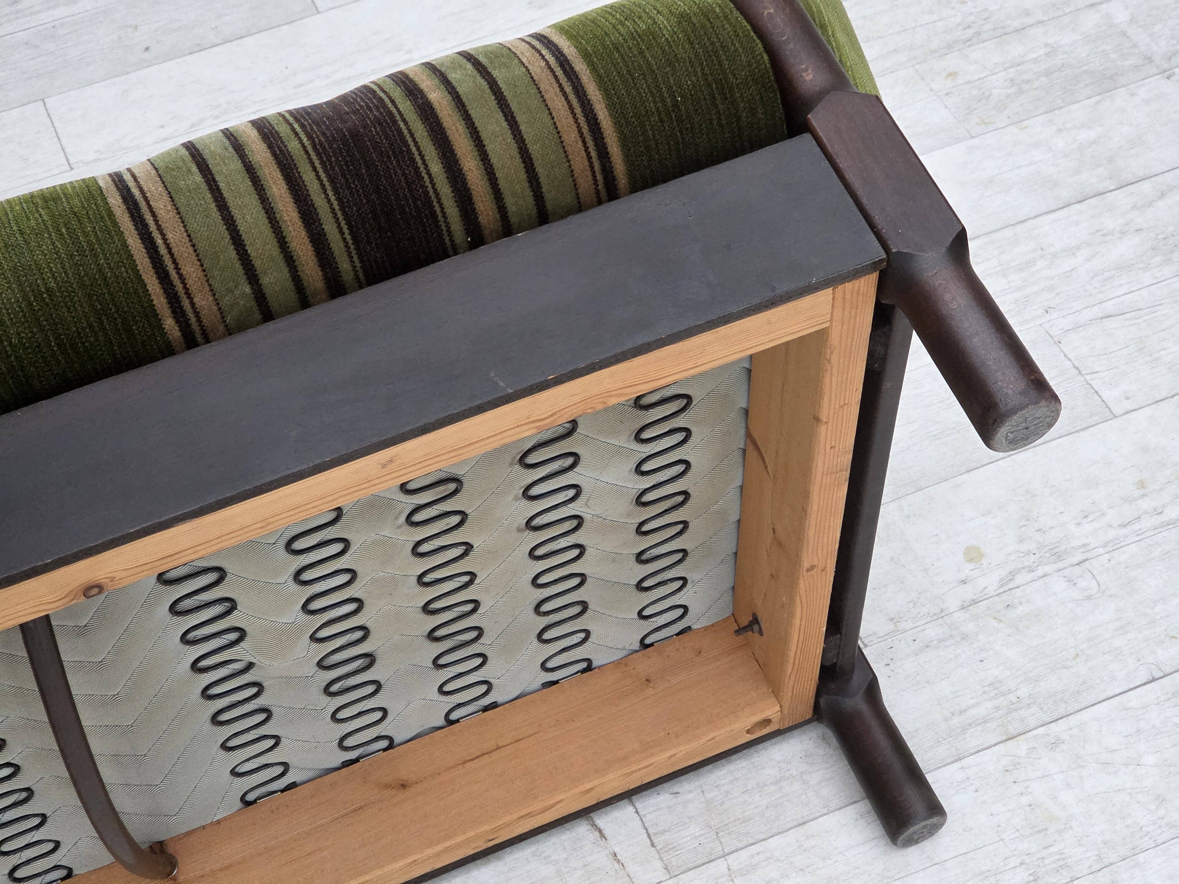 1970s, Scandinavian 2-seater sofa, green furniture velour, beech wood.