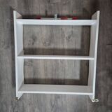 vintage white wall shelf 3 shelf rod with red hooks