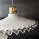 Lot de 3 suspensions vintage en opaline blanche cable vert khaki, France
