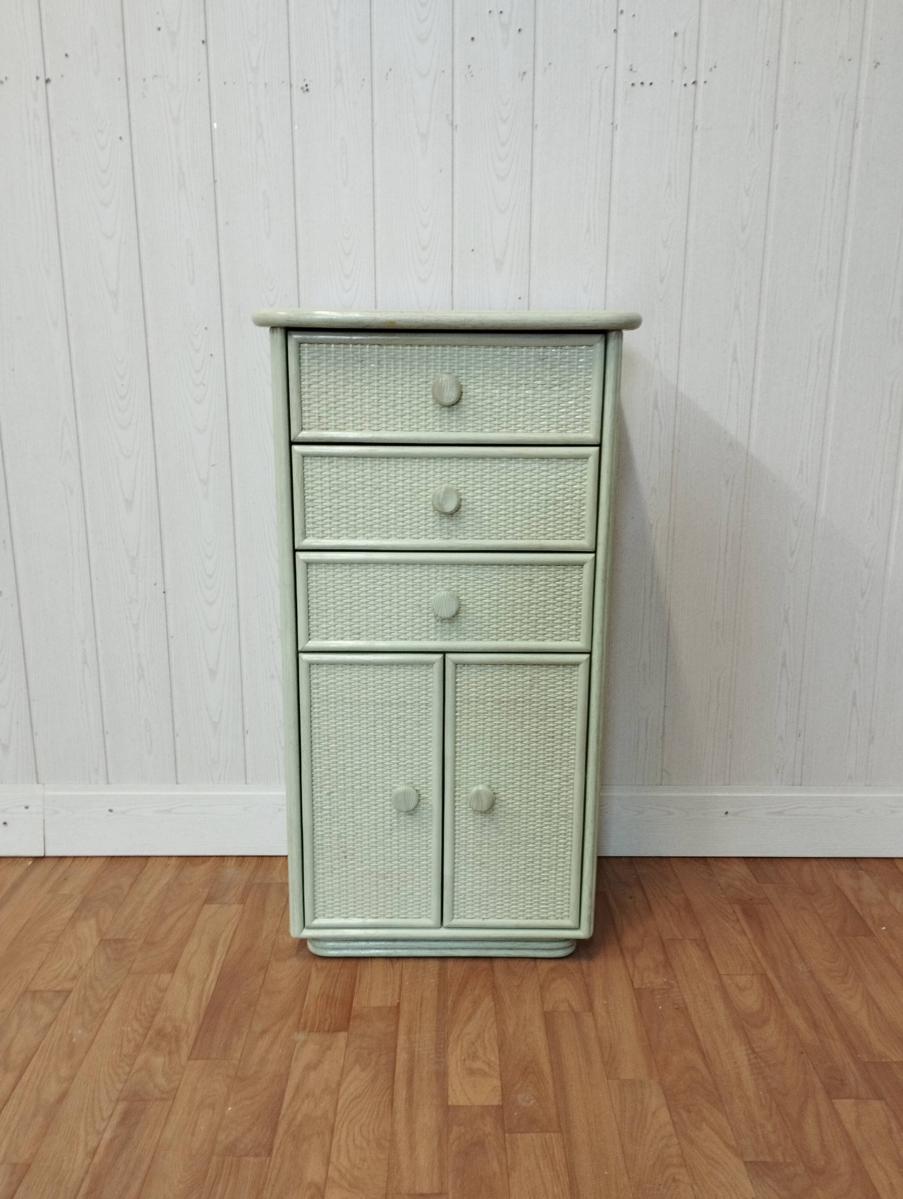 Vintage rattan and solid wood ragpicker