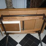 Brown formica table with 2 extension cords and drawer
