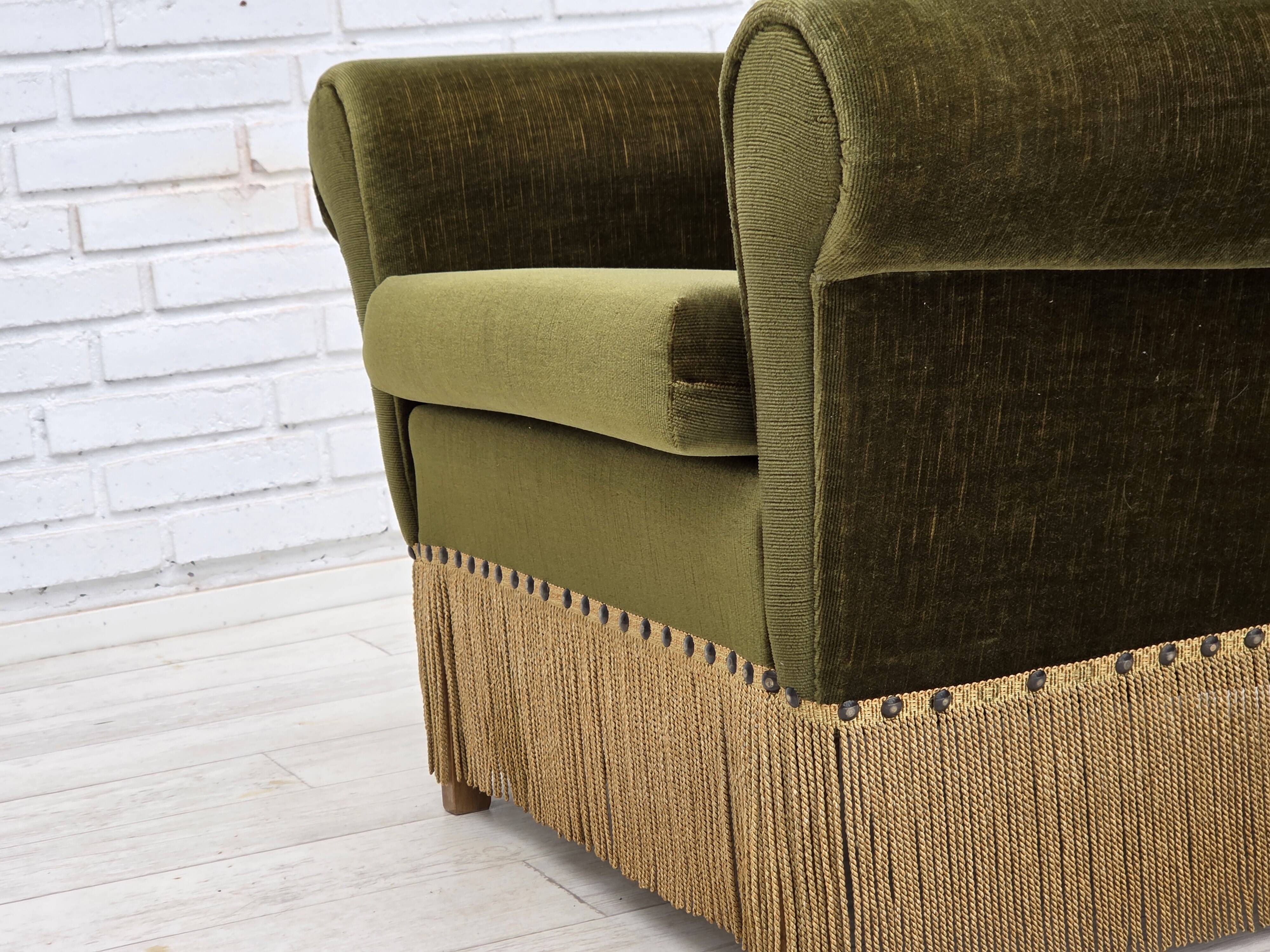 1970s, Danish lounge chair, low, furniture velour, ash wood legs.