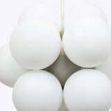 Kaiser Sputnik chandelier, molecular shape, 12 opal glasses, Germany, 1970s