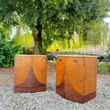 Pair of art deco period veneer wood bedside tables