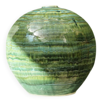 Pied de lampe boule en céramique émaillée verte