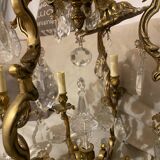 Lustre en bronze et pampilles en cristal