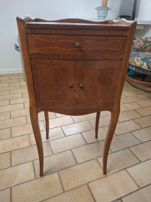 Marquetry bedside table.