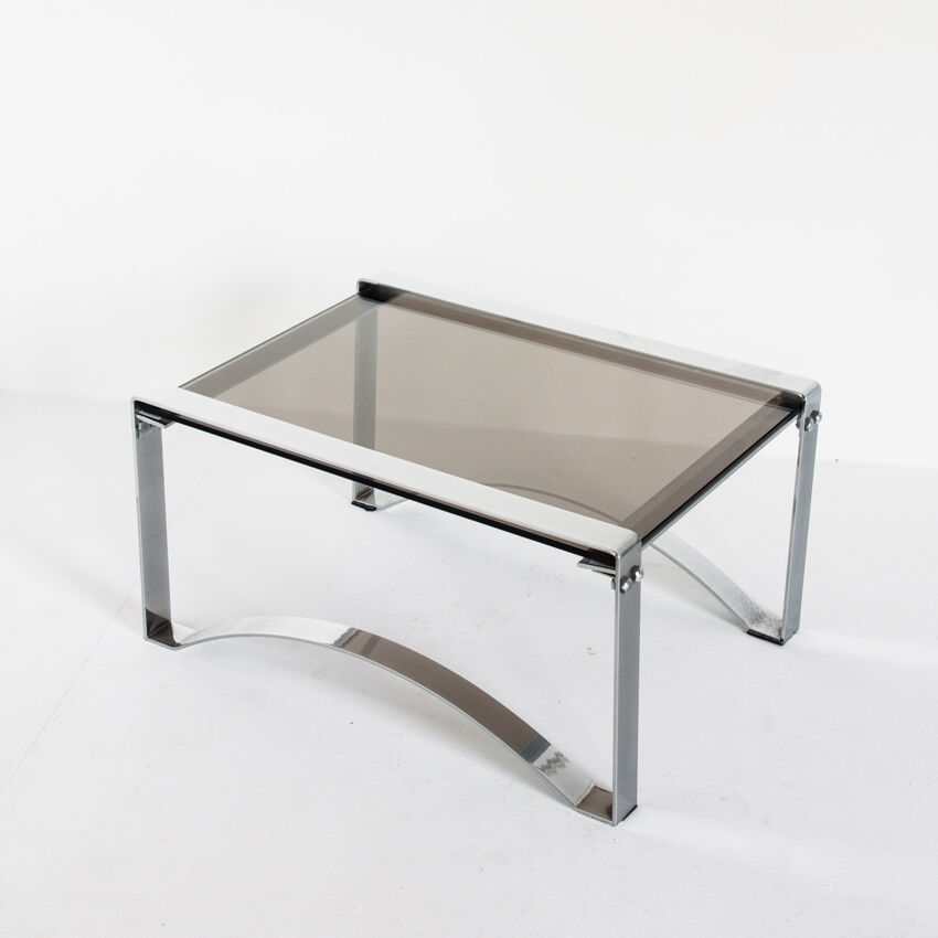 Vintage coffee table in chromed metal and glass, France 1970