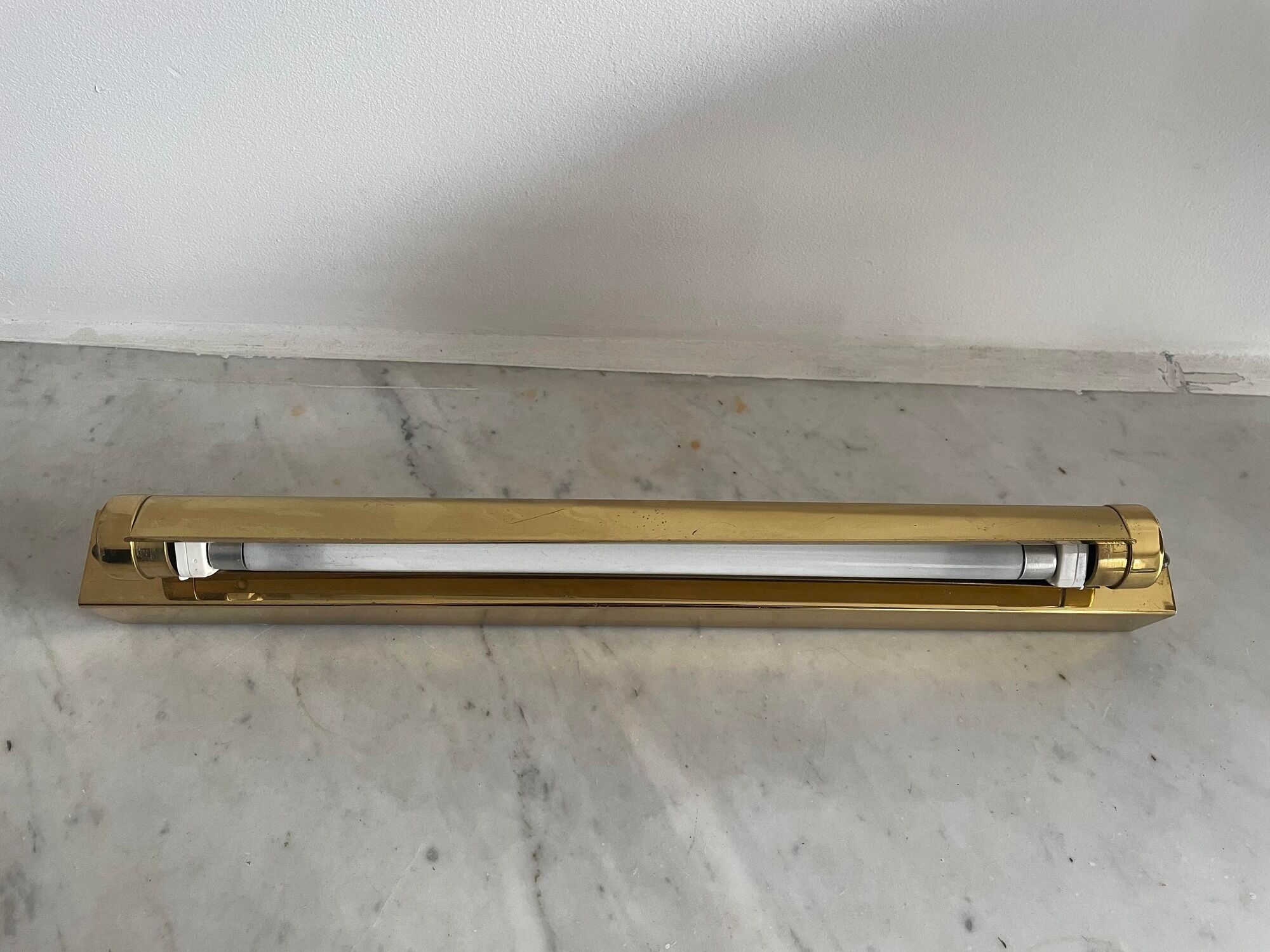 Vintage adjustable matt golden brass wall lamp, CVL, France 1980
