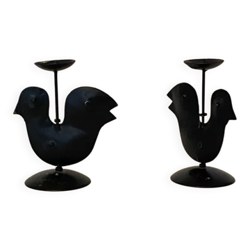 Paire de bougeoirs oiseaux