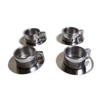Set 4 cups and undercups STo Casalinghi design in stainless steel