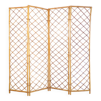 Paravent vintage 4 panneaux en rotin