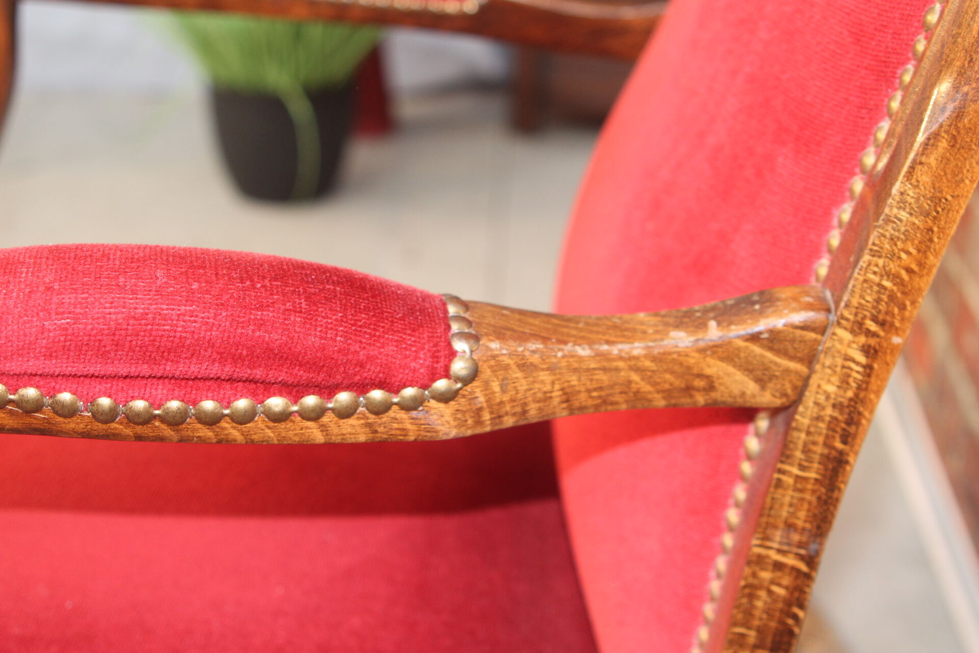 Red velvet voltaire armchair