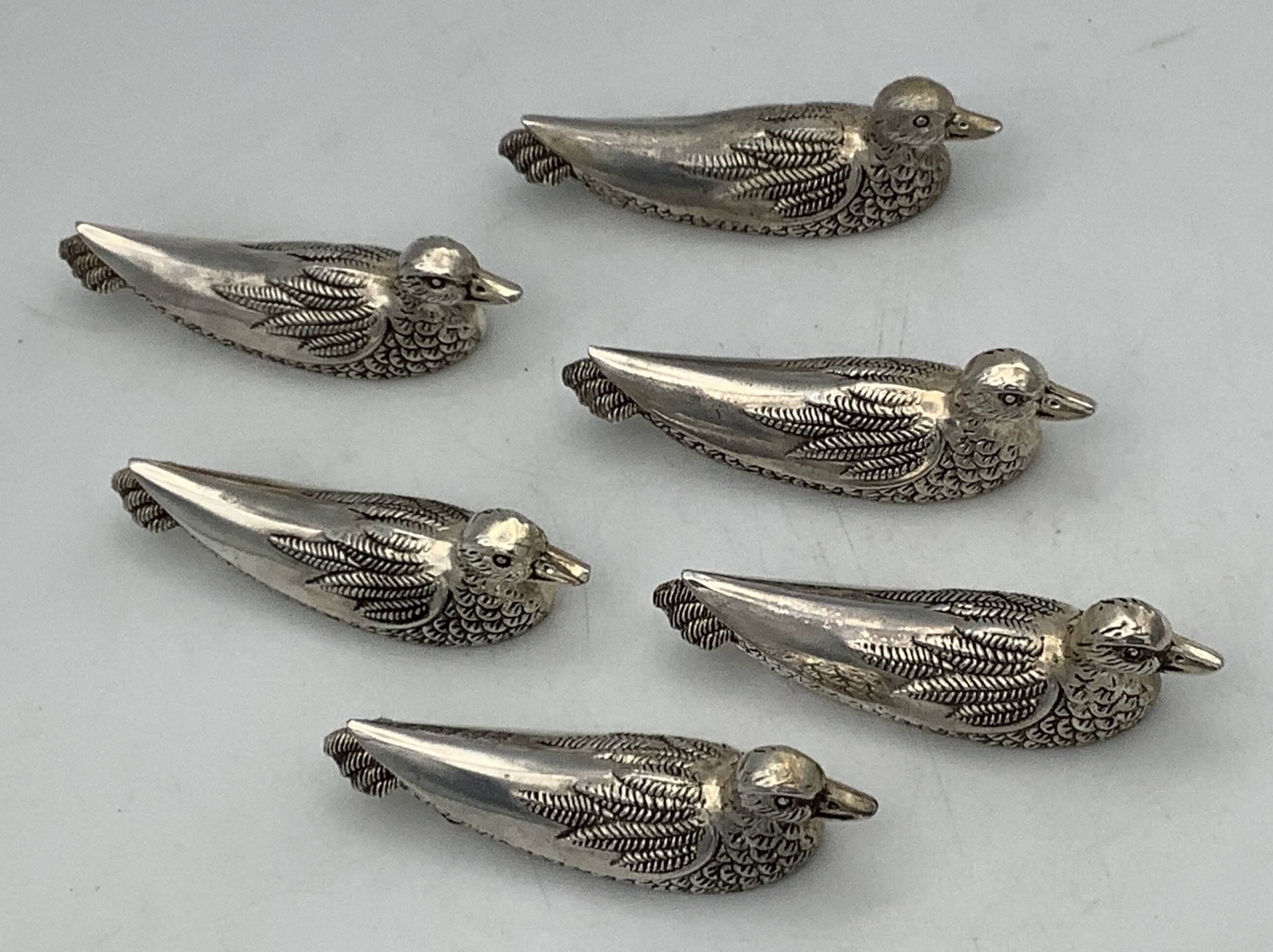 Set of 6 Vintage Duck-Shaped Silver-Plated Knife Rests SILEA