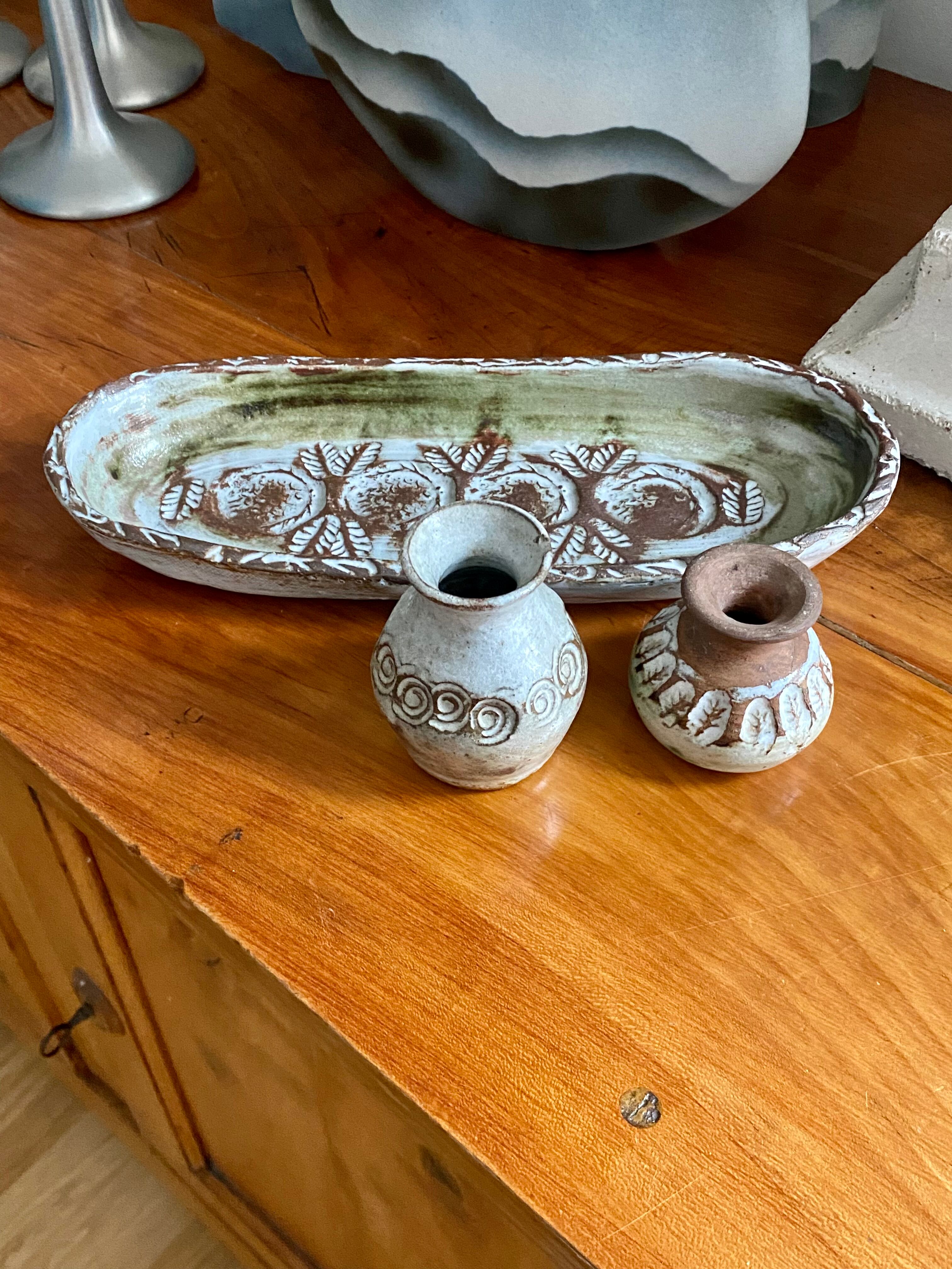 Flat cup and 2 mini ceramic vases Albert Thiry Vallauris