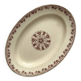 Plat ovale en terre de fer décor géométrique brun KG Lunéville