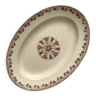 Oval ironstone dish with brown geometric decoration KG Lunéville