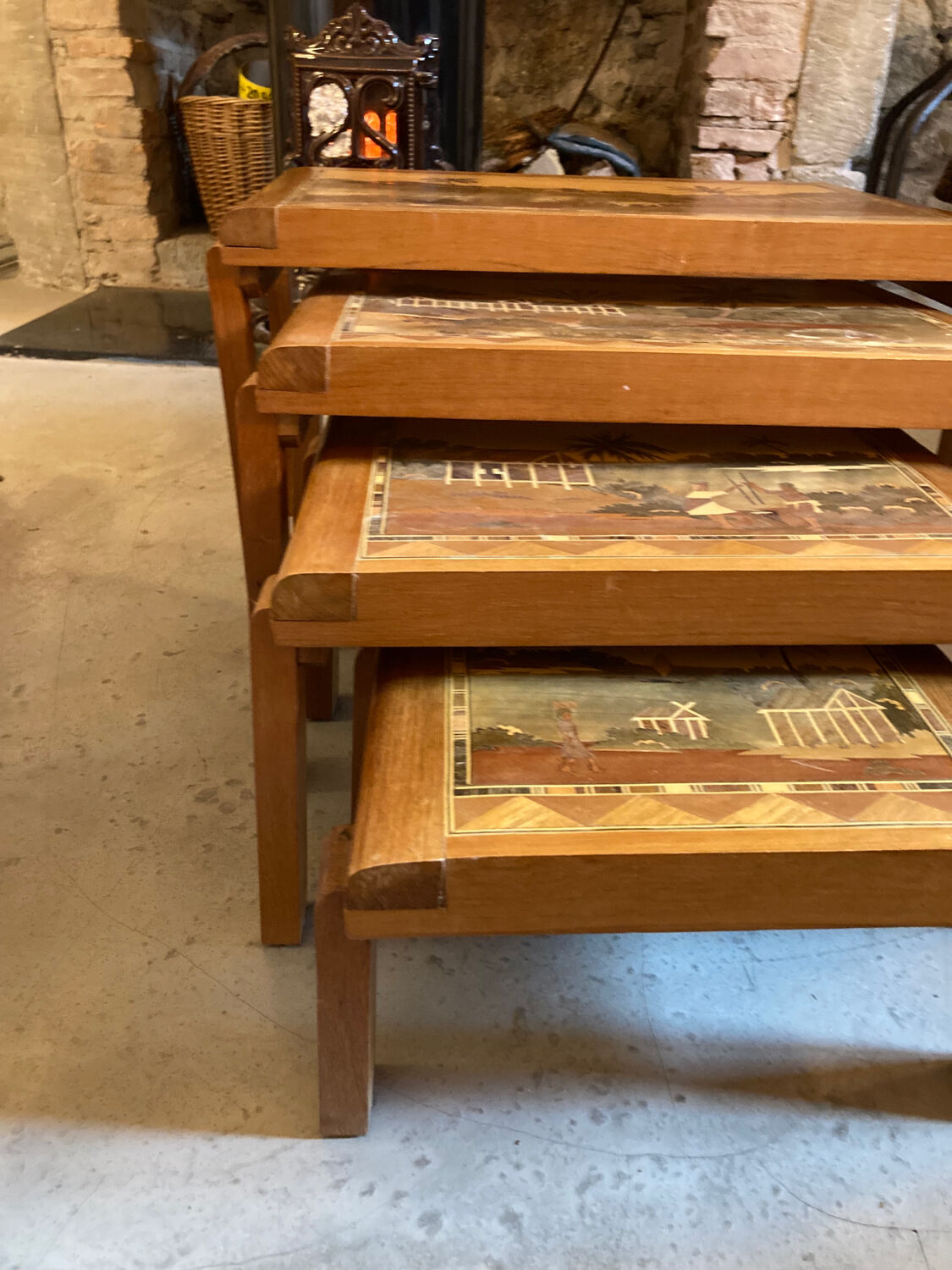 Nesting tables wood marquetry