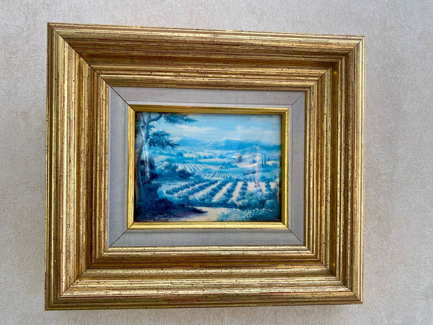 Old Glass Fixed - Provençal Landscape - Signed R. Rossetti - Vintage