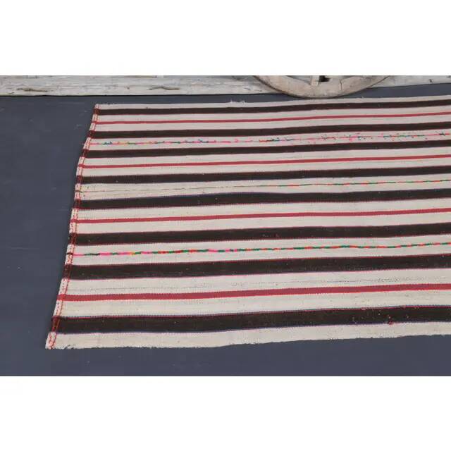 Vintage Turkish Hand-Knotted Wool Cotton Beige Kilim Area Rug 158x217