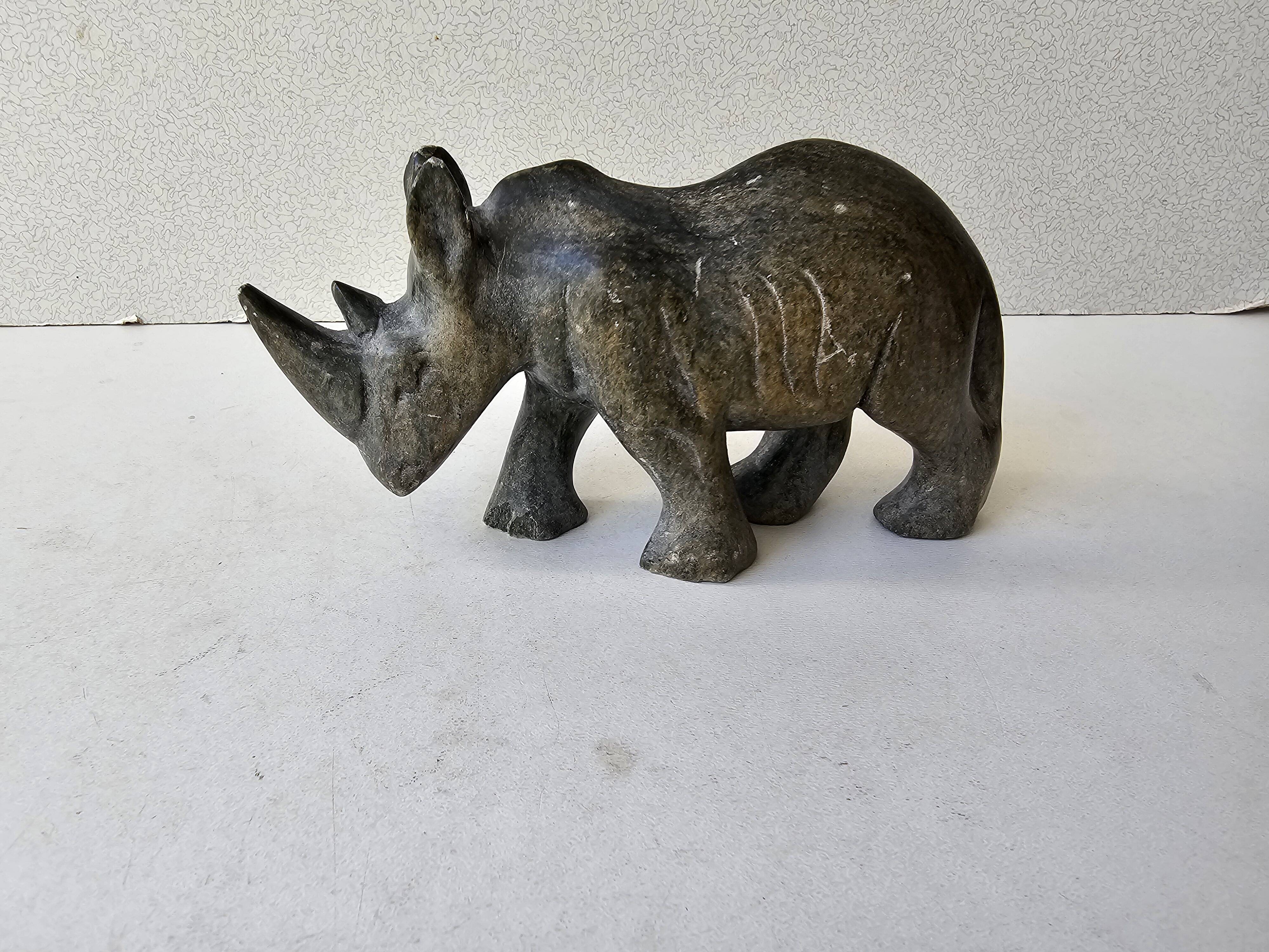 Paperweight Sculpture Zoomorphic Statuette in Stone Rhinoceros