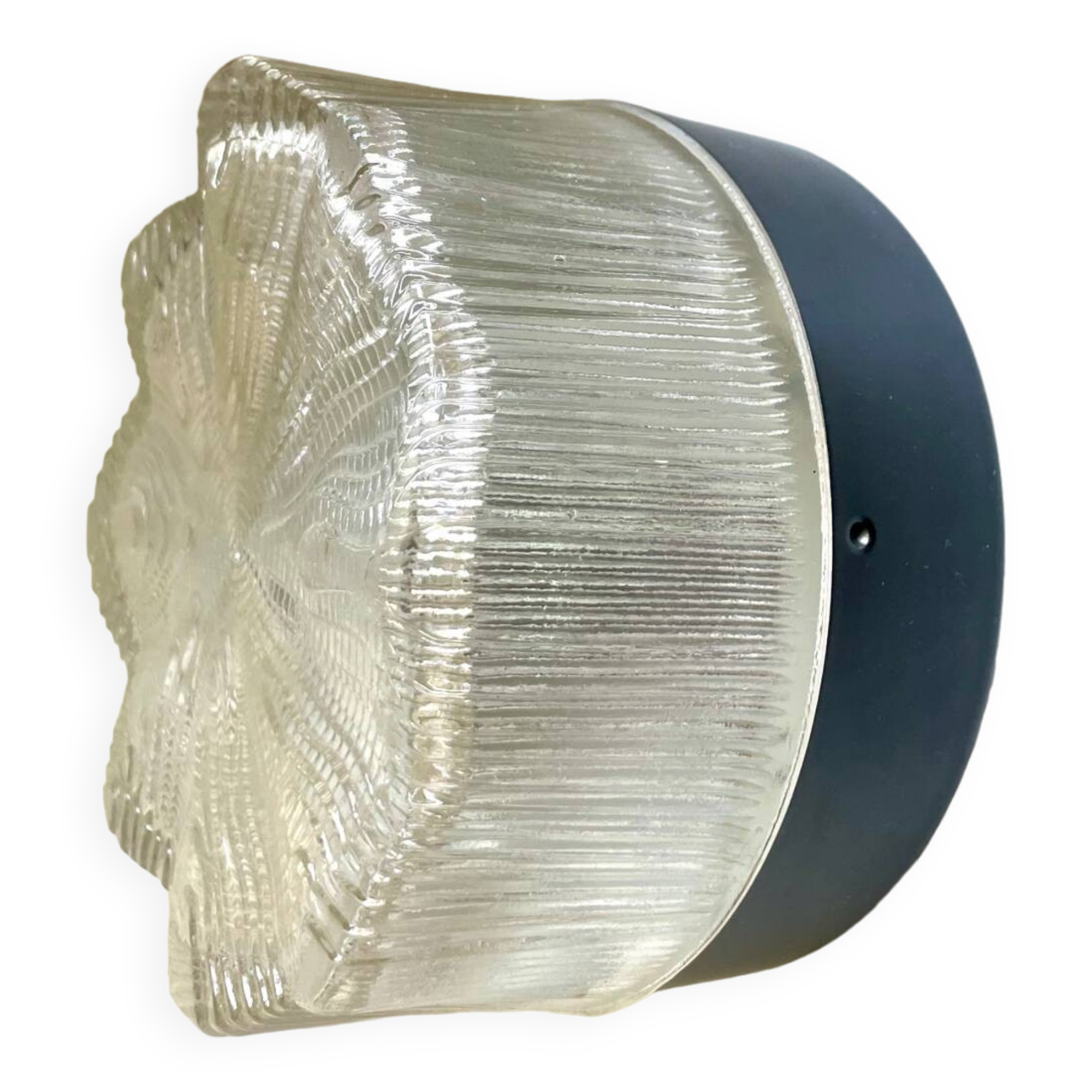 Vintage Scandinavian Midcentury wall or ceiling light in metal & glass