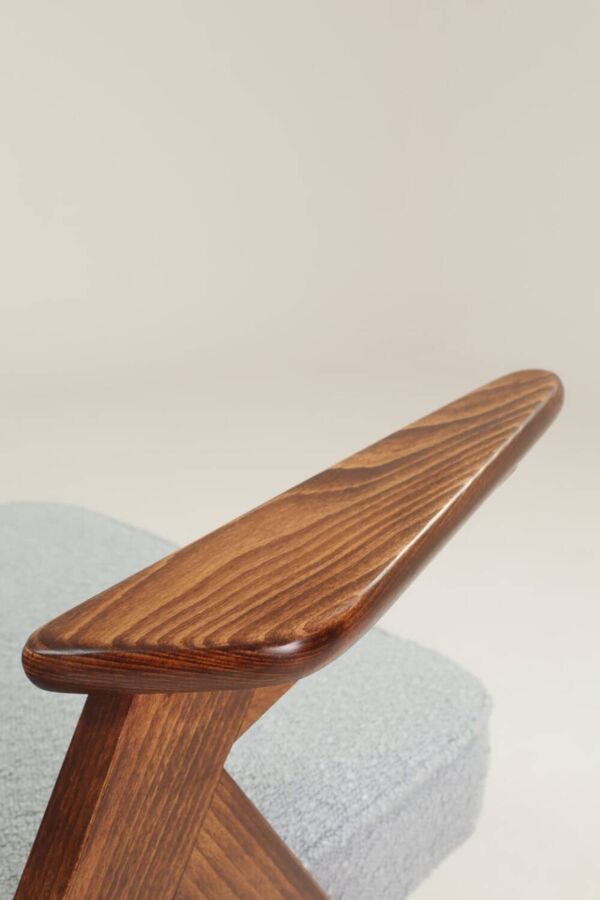 Fauteuil Lounge Vintage Bouclé Bleu Bébé Noyer Foncé, 1960