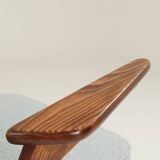 Fauteuil Lounge Vintage Bouclè Bleu Bébé Noyer Foncé, 1960