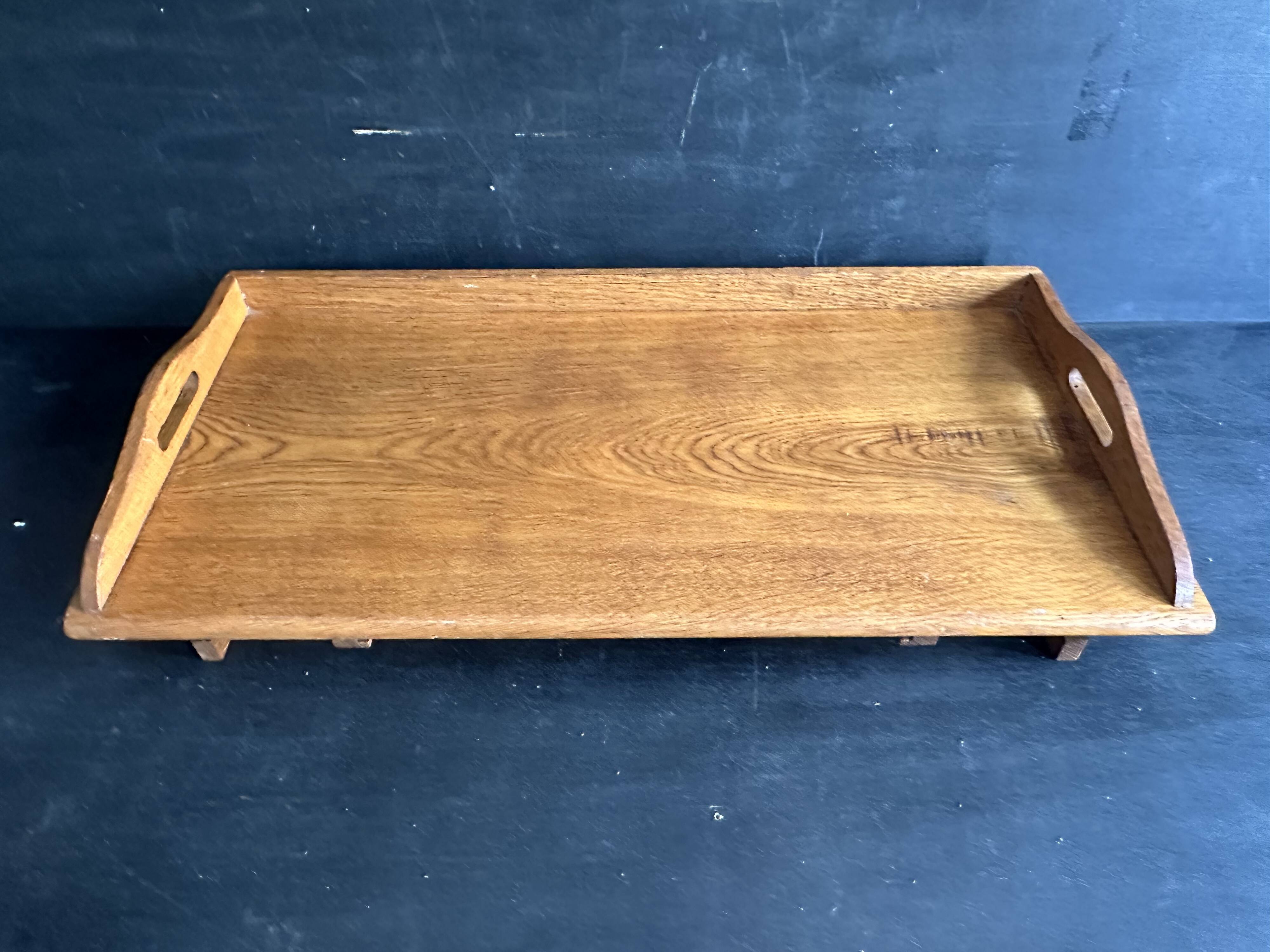 Manufrance wooden bedside table, folding tray with book holder.