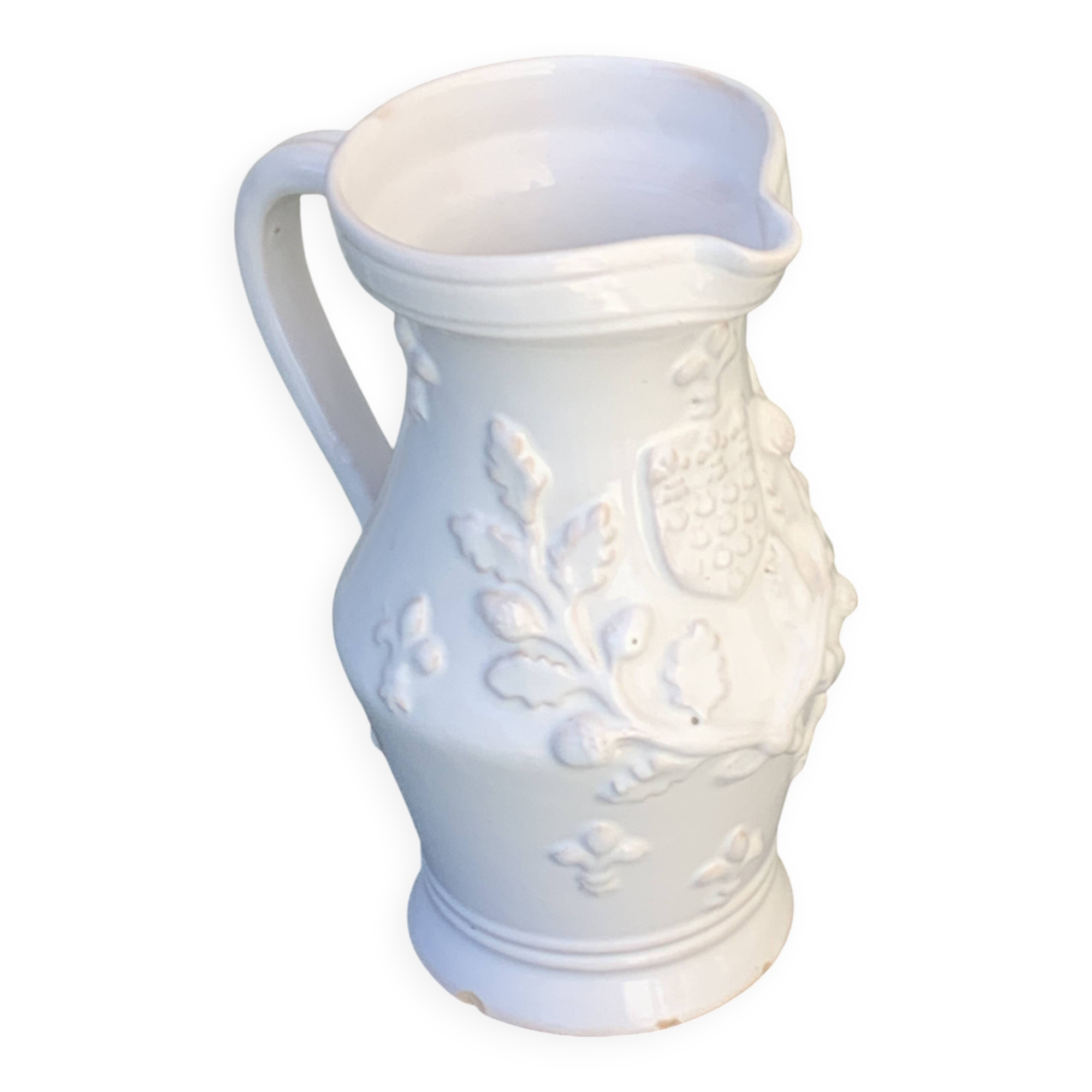 Carafe, pitcher signed Émile Tessier, Old France, in slip, ceramic