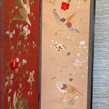 Paravent 4 panneaux japon XIXem, broderie soie oiseau