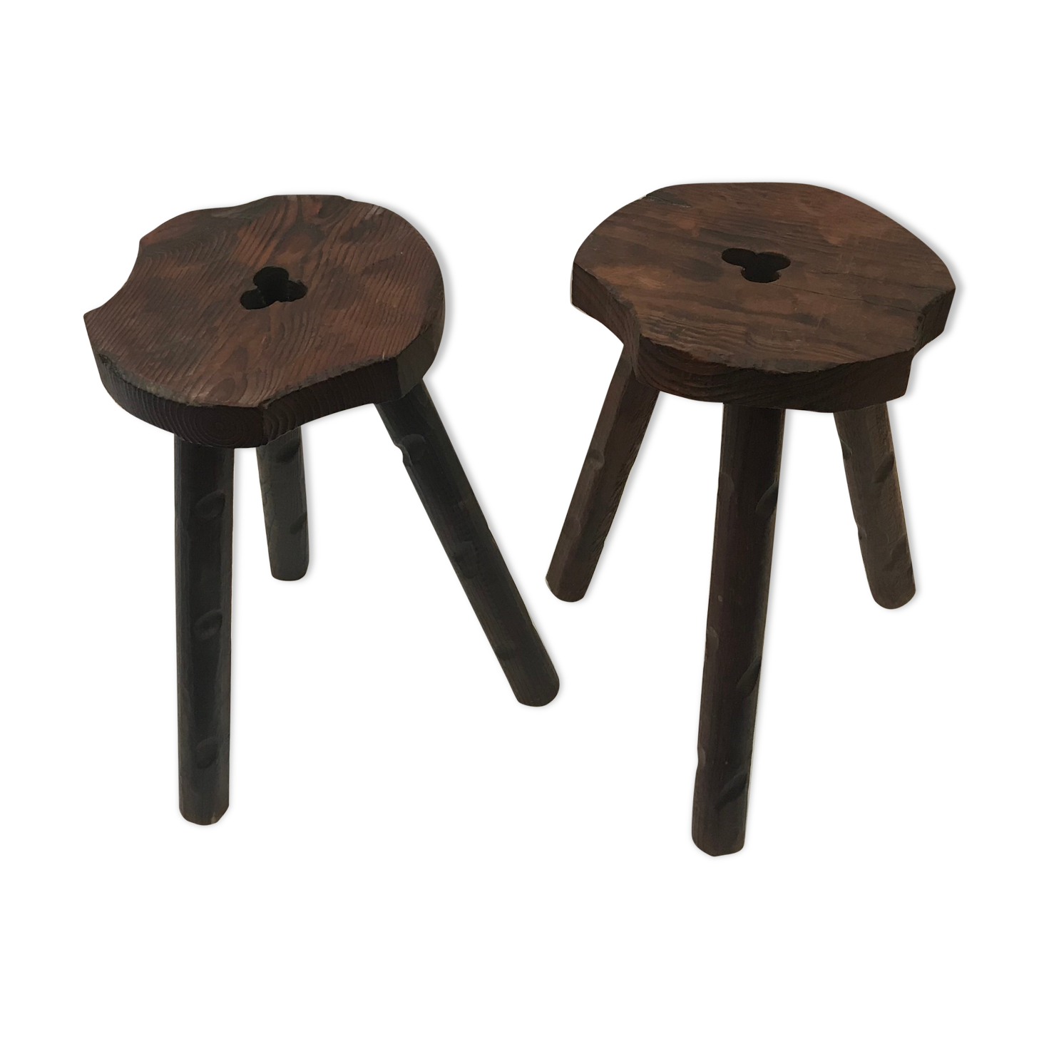 Pair of savoyard-style tripod pine stools