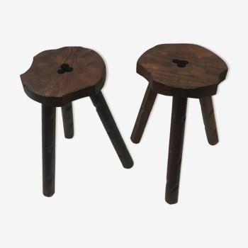 Pair of savoyard-style tripod pine stools