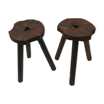 Pair of savoyard-style tripod pine stools