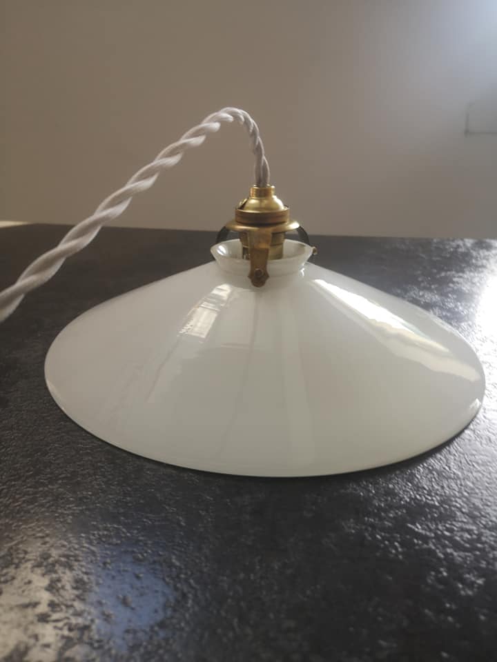 Suspension lampshade old opaline white smooth spirit walkman Art Deco 1930 TBE ø 25 cm