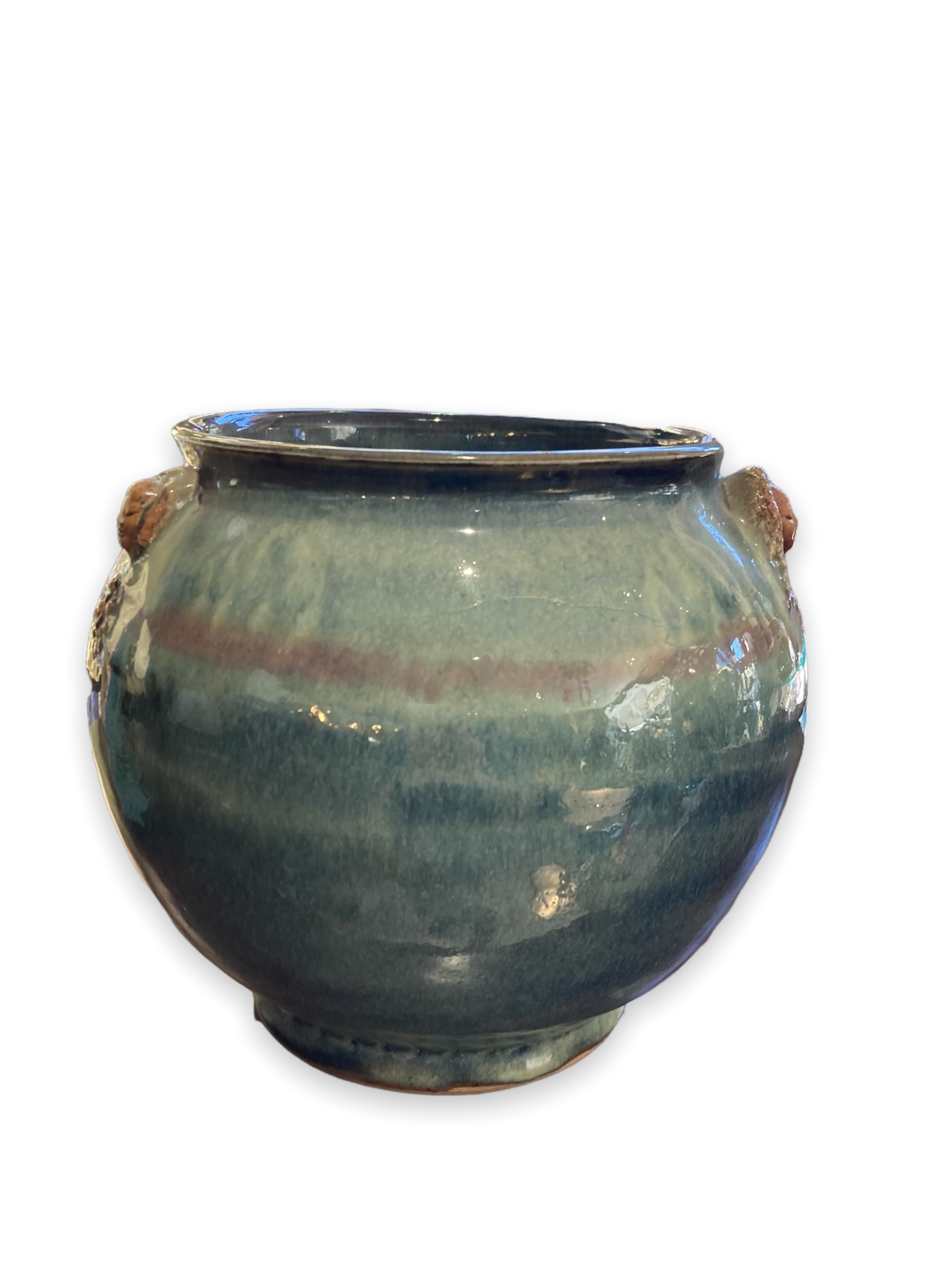 Raku Large Enamelled Ceramic Basin with Anthropomorphic Sockets