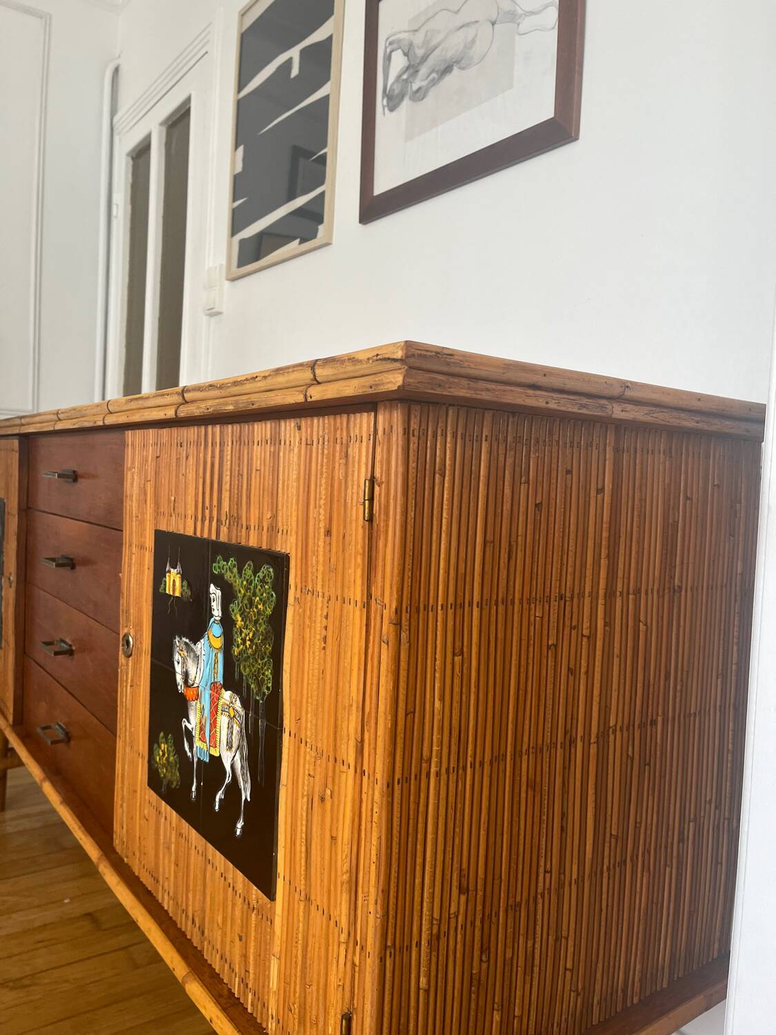 Enfilade en rotin Audoux et Minnet années 50