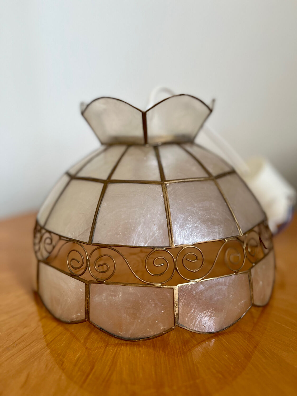 Vintage mother-of-pearl and brass pendant light